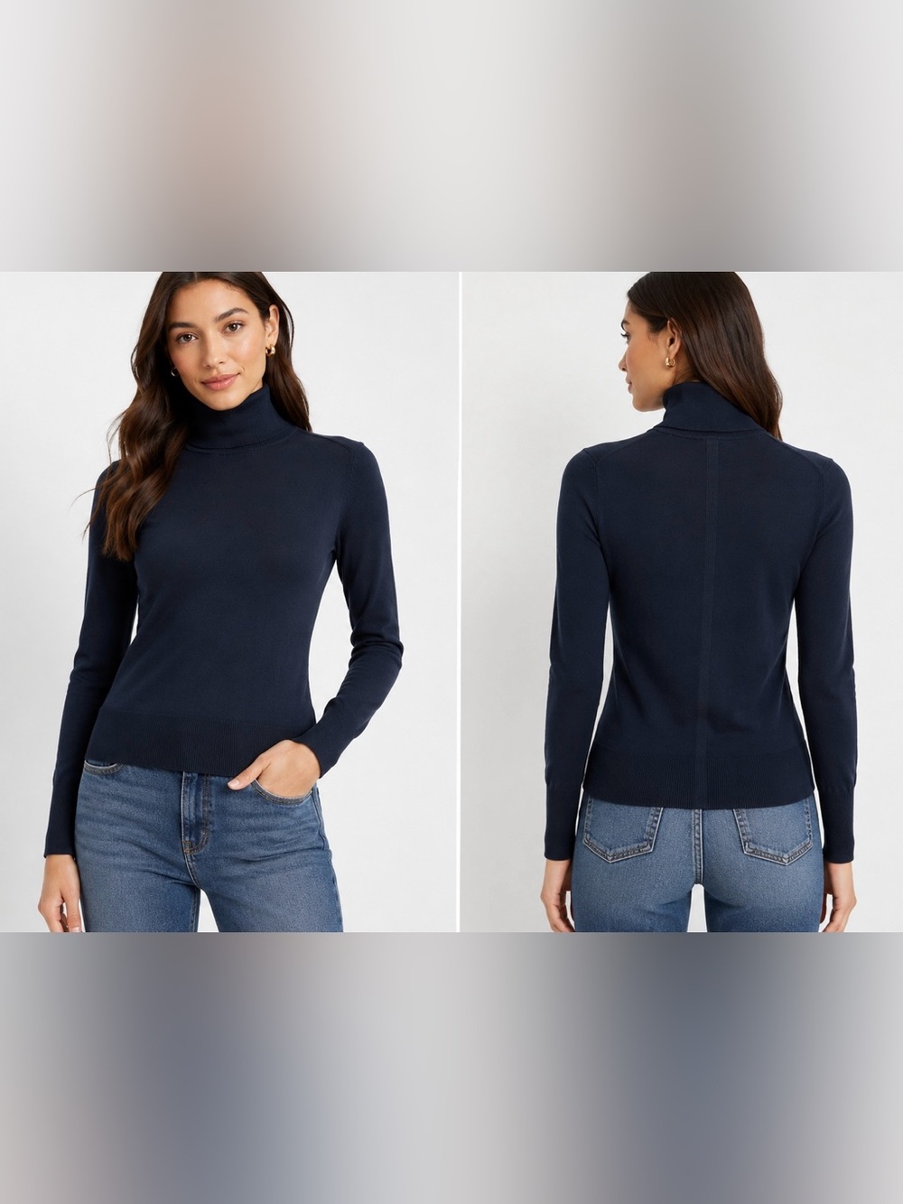 Express Silky Soft Fitted Turtleneck Sweater Navy Size Small